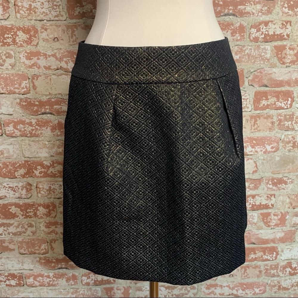 LOFT Gold Shimmer Short Skirt Pockets